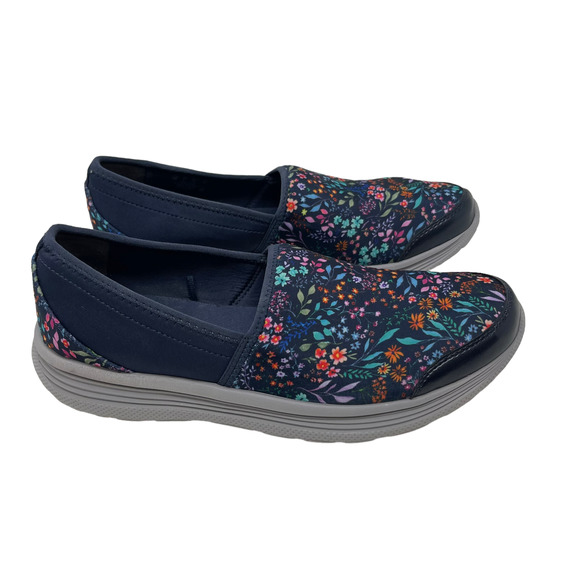Bzees Shoes Bzees Blue Floral Slip On Loafers Casual Comfort Shoes